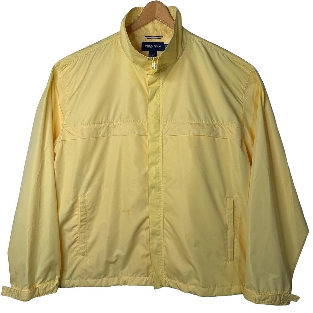 Vintage Polo Golf Ralph Lauren Rain Jacket Yellow Full Zip Packable Mens Size XL - Picture 1 of 12